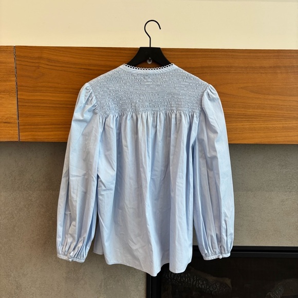 NWOT DEREK LAM 10 CROSBY Austin Picot Trimmed Shirred Cotton-Poplin Blouse, Sz 6 - Picture 14 of 16